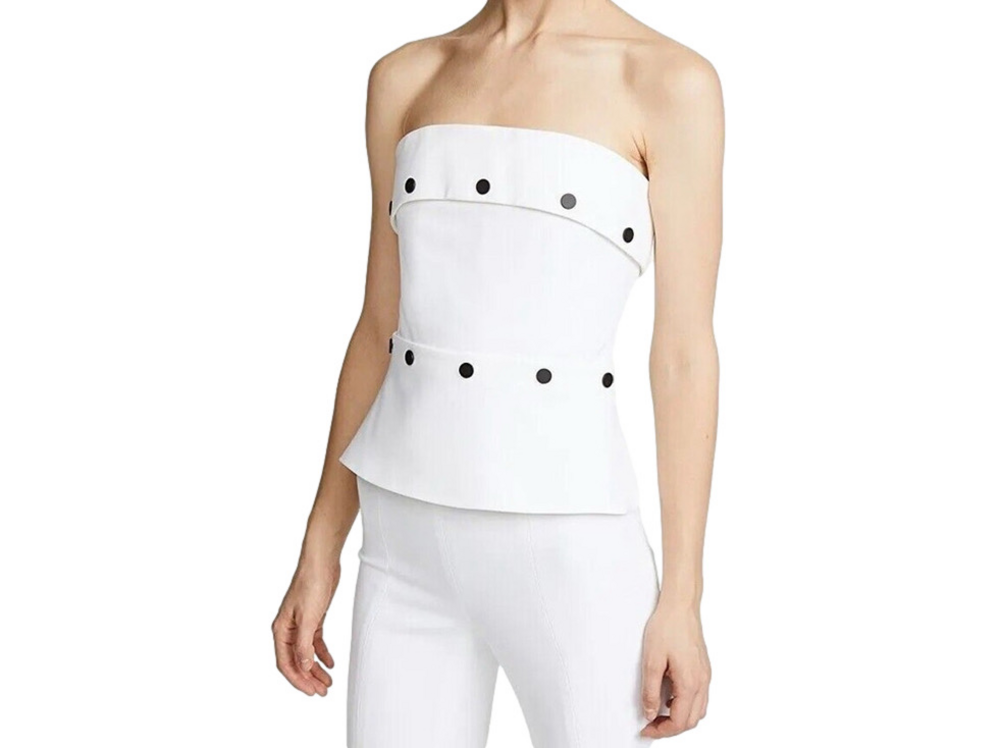 CUSHNIE ET OCHS Coco White Peplum Studded Corset Style Top Strapless Sz 4